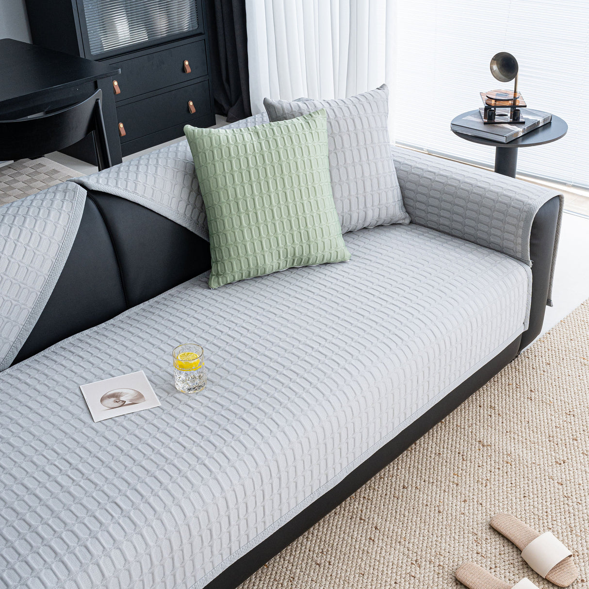 Geometric Textured Couch Slipcover Protector Non-Slip Ice Silk Sofa Cover for Couch