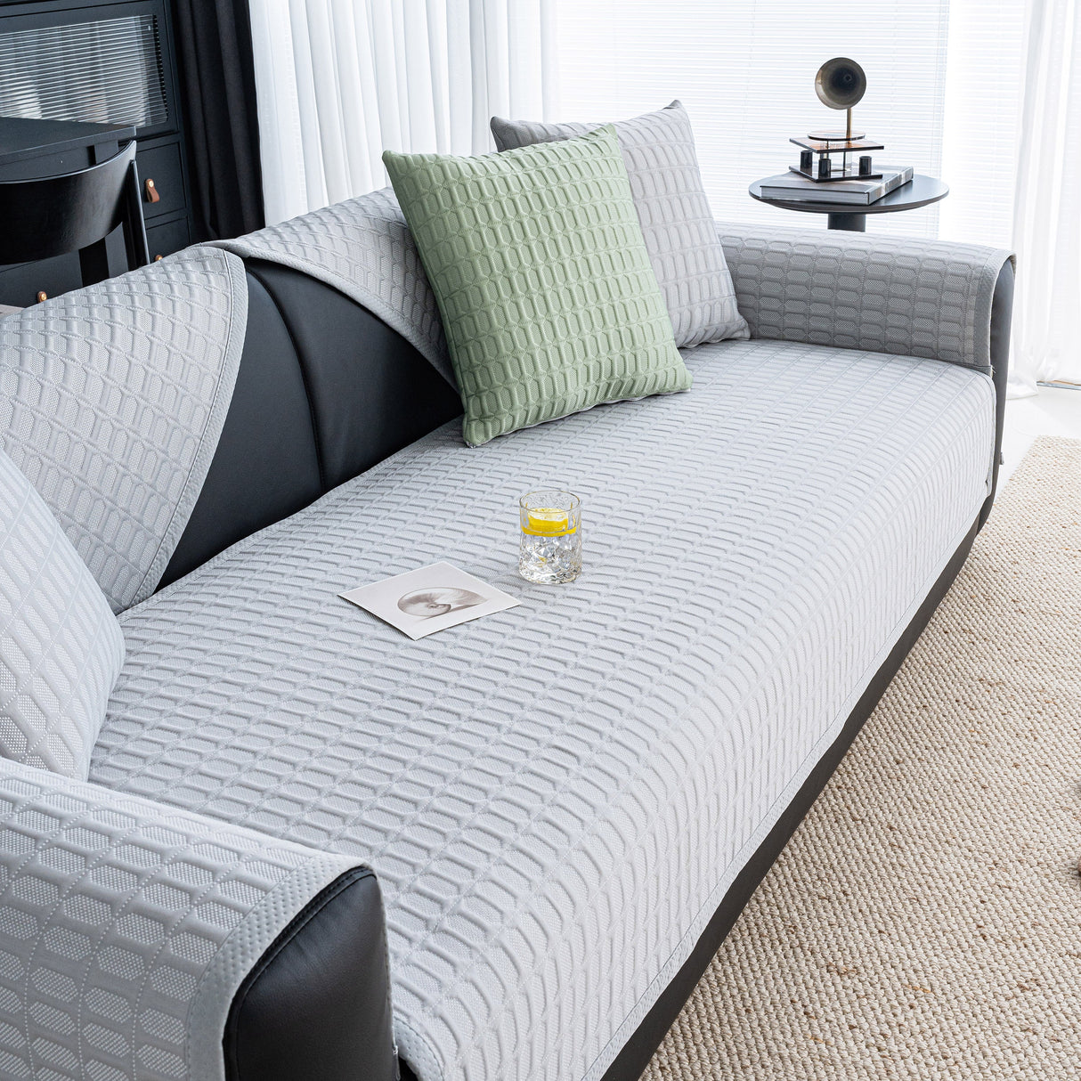 Geometric Textured Couch Slipcover Protector Non-Slip Ice Silk Sofa Cover for Couch