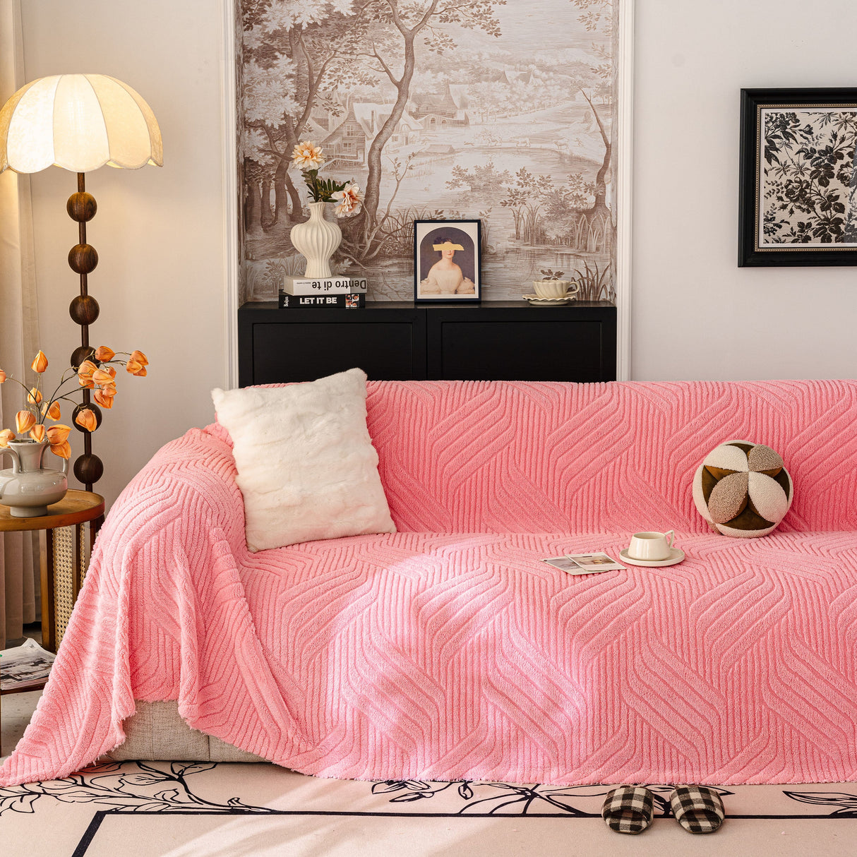 Plush Flannel Fleece Sofa Throw Blanket, Soft & Cozy Furniture Protector for Couch