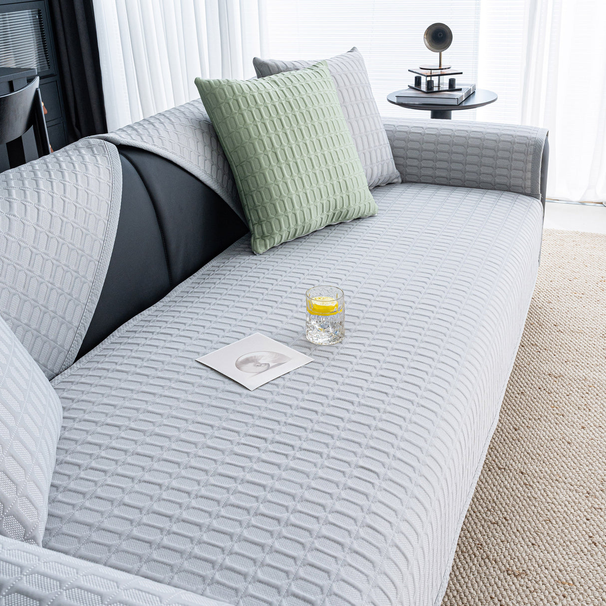 Geometric Textured Couch Slipcover Protector Non-Slip Ice Silk Sofa Cover for Couch