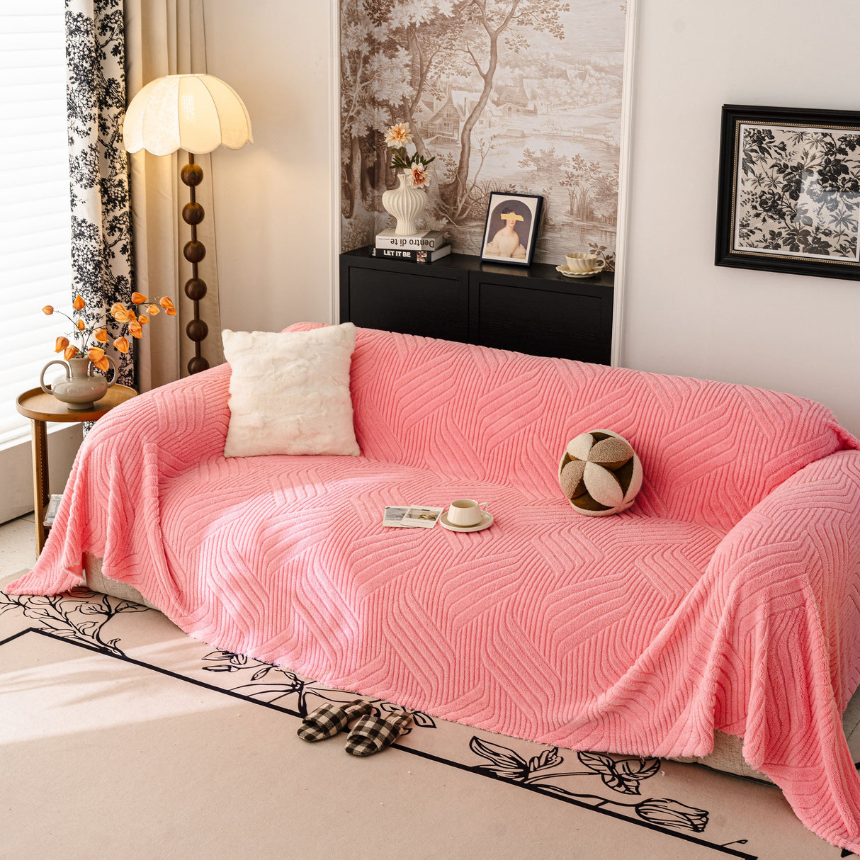 Plush Flannel Fleece Sofa Throw Blanket, Soft & Cozy Furniture Protector for Couch