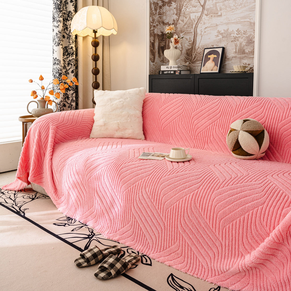 Plush Flannel Fleece Sofa Throw Blanket, Soft & Cozy Furniture Protector for Couch