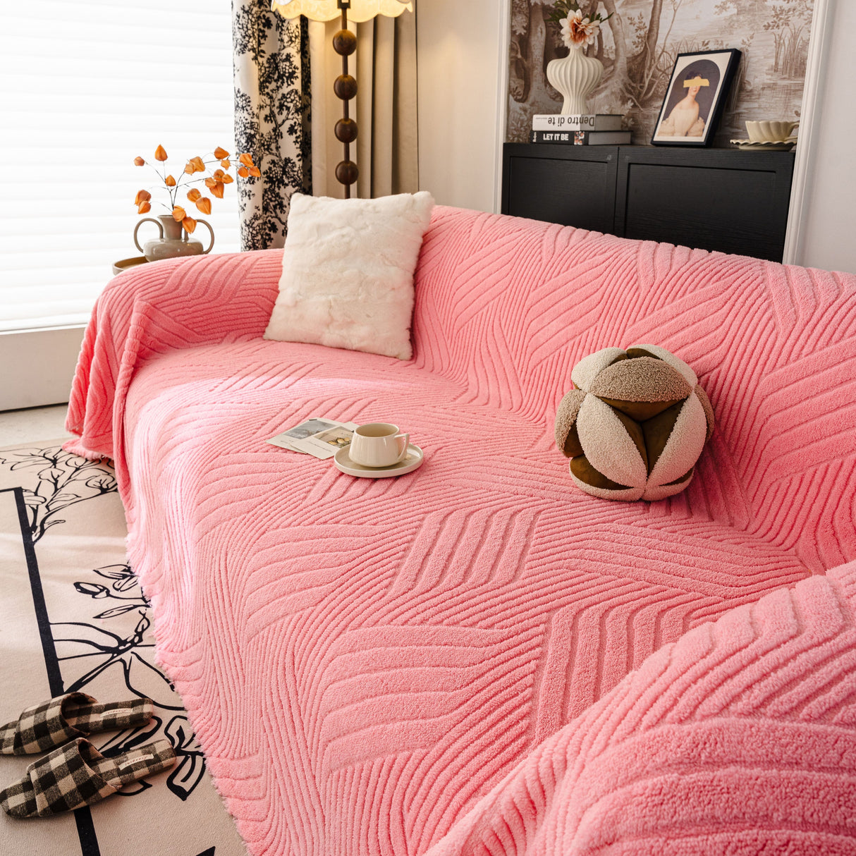 Plush Flannel Fleece Sofa Throw Blanket, Soft & Cozy Furniture Protector for Couch