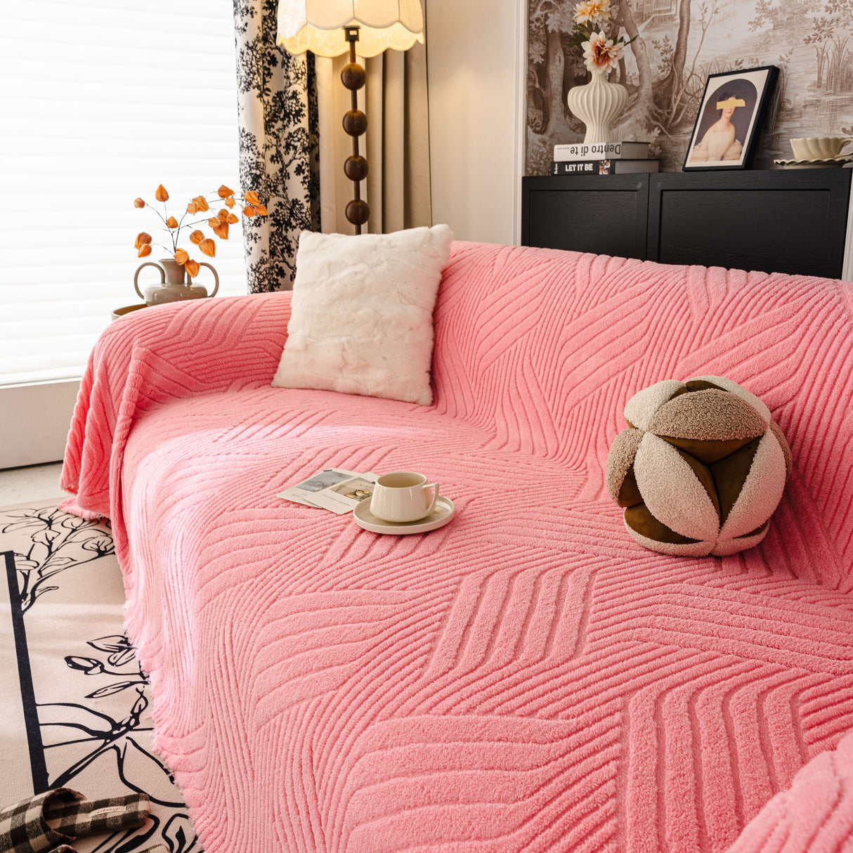 Plush Flannel Fleece Sofa Throw Blanket, Soft & Cozy Furniture Protector for Couch