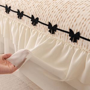 Ruffled Sofa Cover with Bowknot Decor, French Country Style Skirted Couch Slipcover