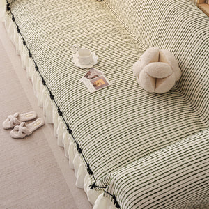 Ruffled Sofa Cover with Bowknot Decor, French Country Style Skirted Couch Slipcover