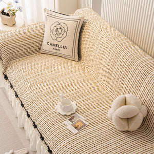 Ruffled Sofa Cover with Bowknot Decor, French Country Style Skirted Couch Slipcover