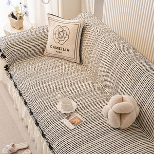 Ruffled Sofa Cover with Bowknot Decor, French Country Style Skirted Couch Slipcover