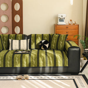 Non-Slip Sofa Cover with Thick Chenille Texture Woven Stripe Couch Protector Throw