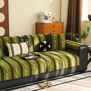 Non-Slip Sofa Cover with Thick Chenille Texture Woven Stripe Couch Protector Throw