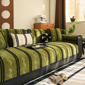 Non-Slip Sofa Cover with Thick Chenille Texture Woven Stripe Couch Protector Throw