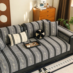 Non-Slip Sofa Cover with Thick Chenille Texture Woven Stripe Couch Protector Throw