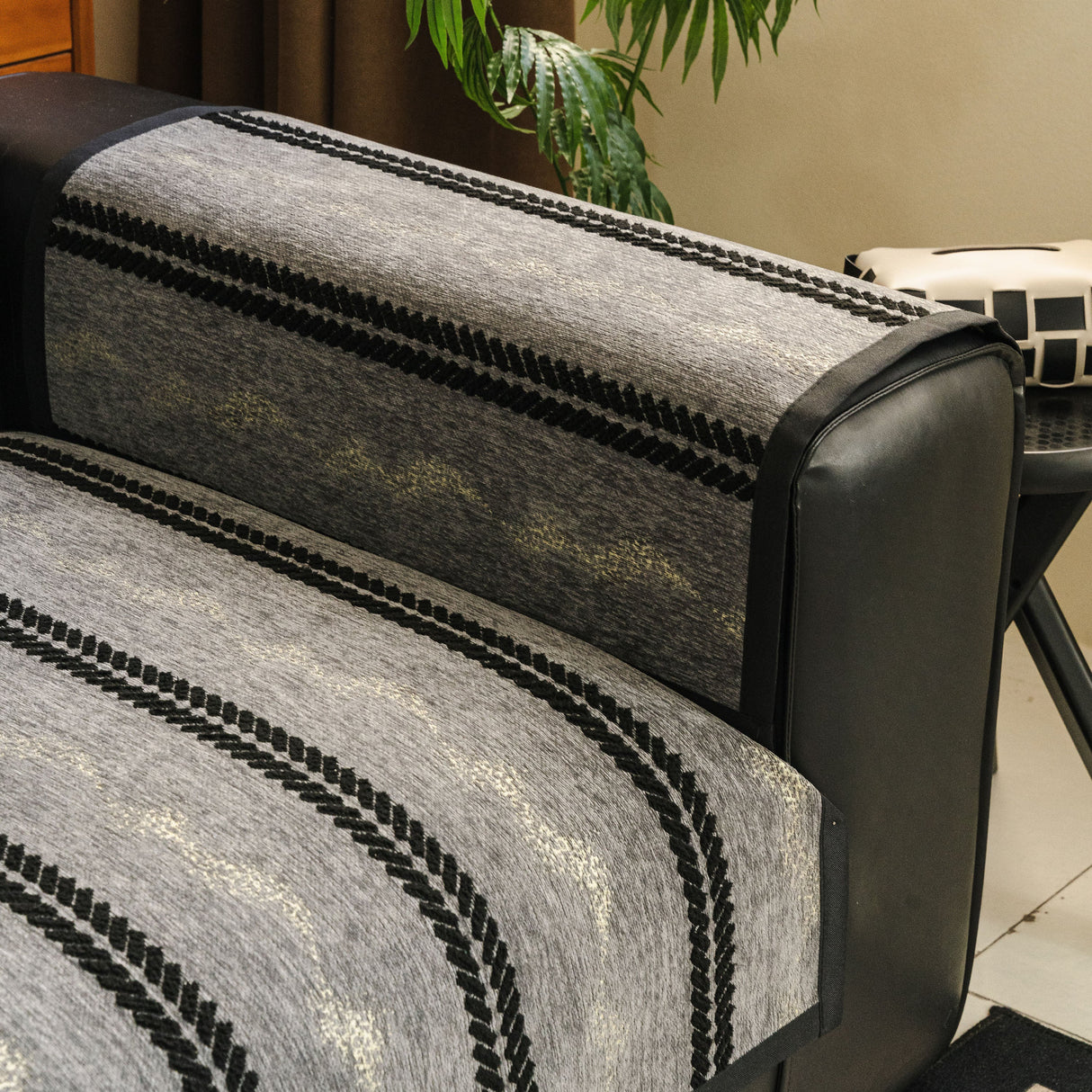 Non-Slip Sofa Cover with Thick Chenille Texture Woven Stripe Couch Protector Throw