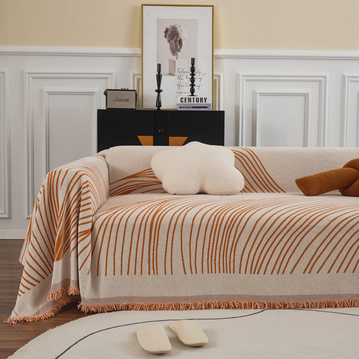 Chenille Striped Sofa Throw Blanket, Furniture Throw Covers Living Room Couch Cover