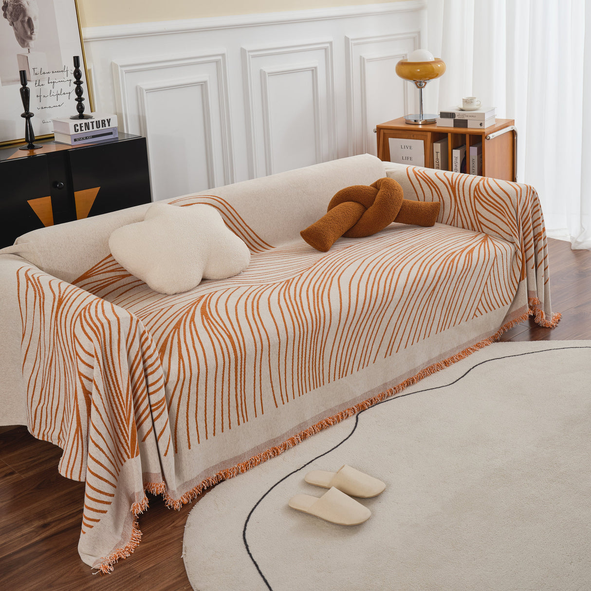 Chenille Striped Sofa Throw Blanket, Furniture Throw Covers Living Room Couch Cover