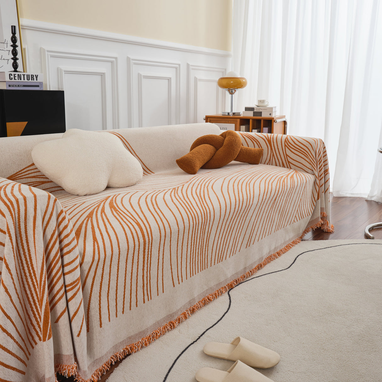 Chenille Striped Sofa Throw Blanket, Furniture Throw Covers Living Room Couch Cover