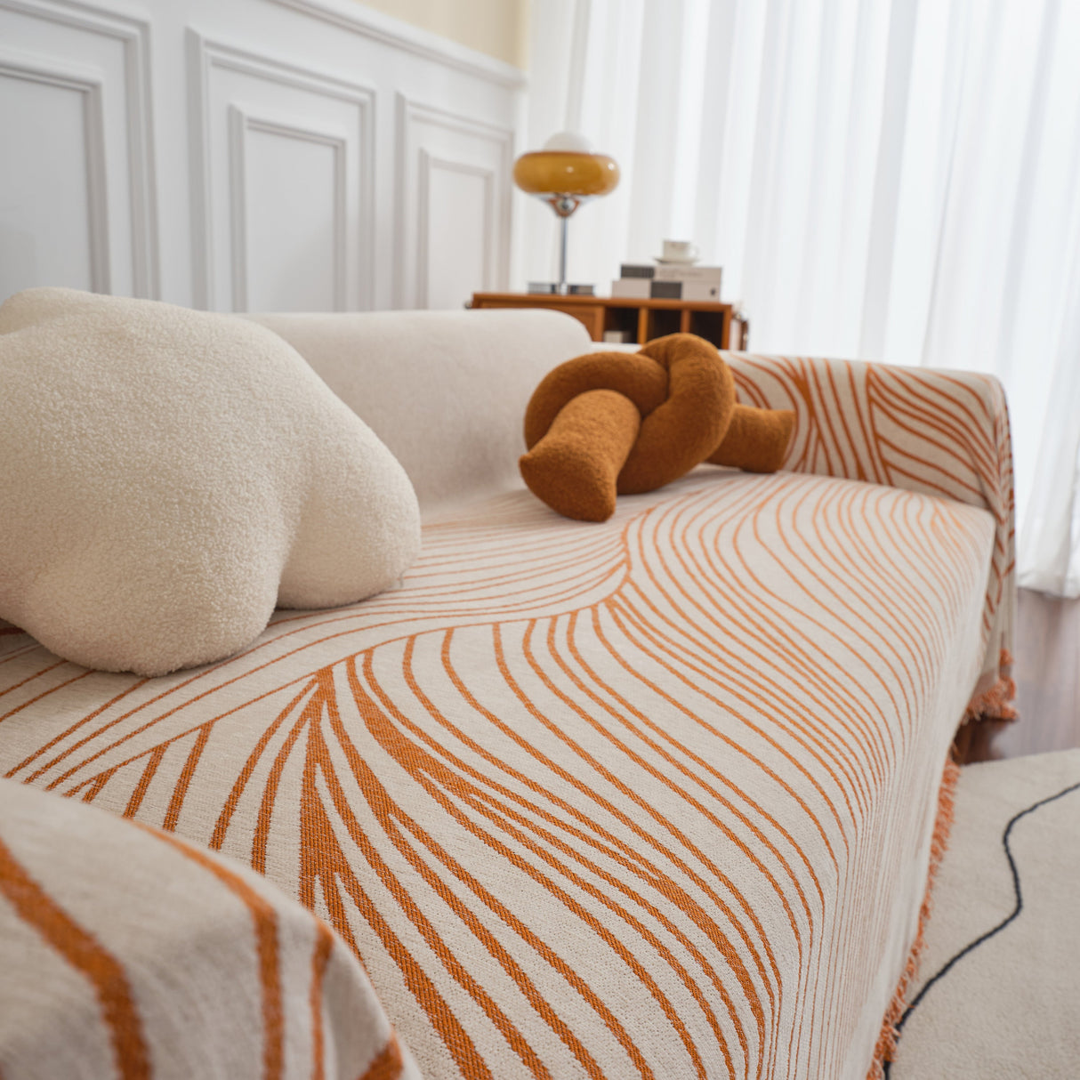 Chenille Striped Sofa Throw Blanket, Furniture Throw Covers Living Room Couch Cover