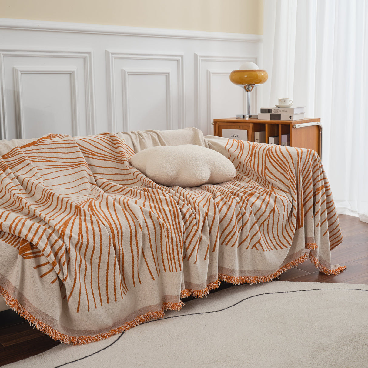 Chenille Striped Sofa Throw Blanket, Furniture Throw Covers Living Room Couch Cover