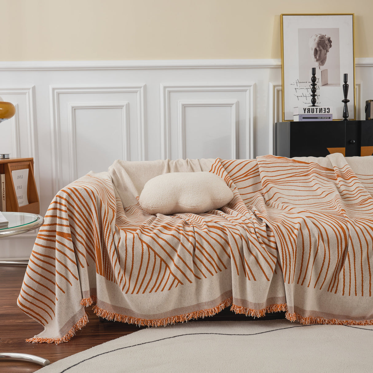 Chenille Striped Sofa Throw Blanket, Furniture Throw Covers Living Room Couch Cover