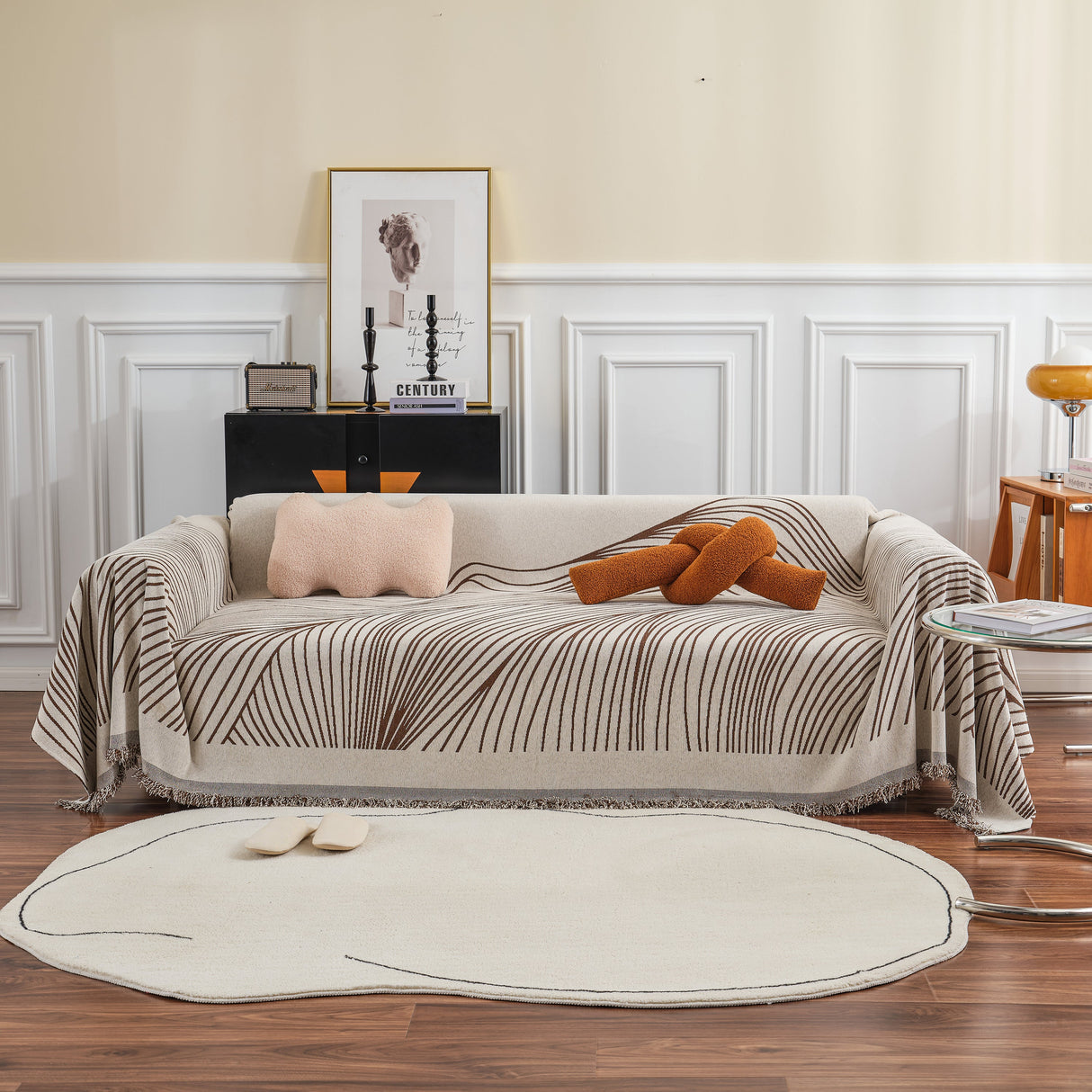 Chenille Striped Sofa Throw Blanket, Furniture Throw Covers Living Room Couch Cover