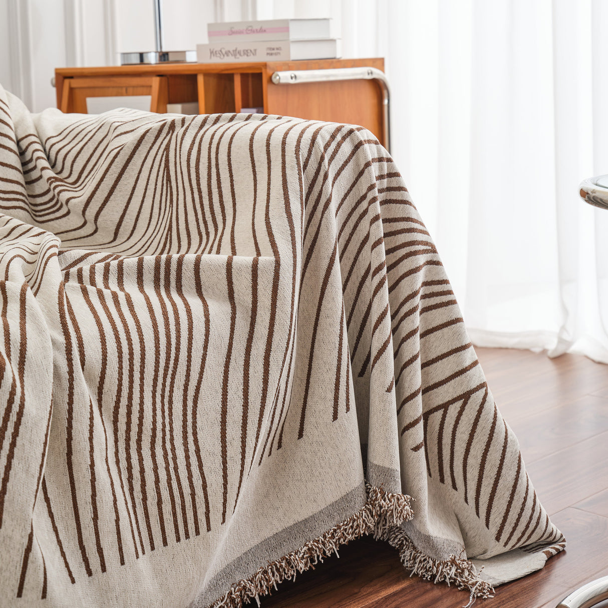 Chenille Striped Sofa Throw Blanket, Furniture Throw Covers Living Room Couch Cover