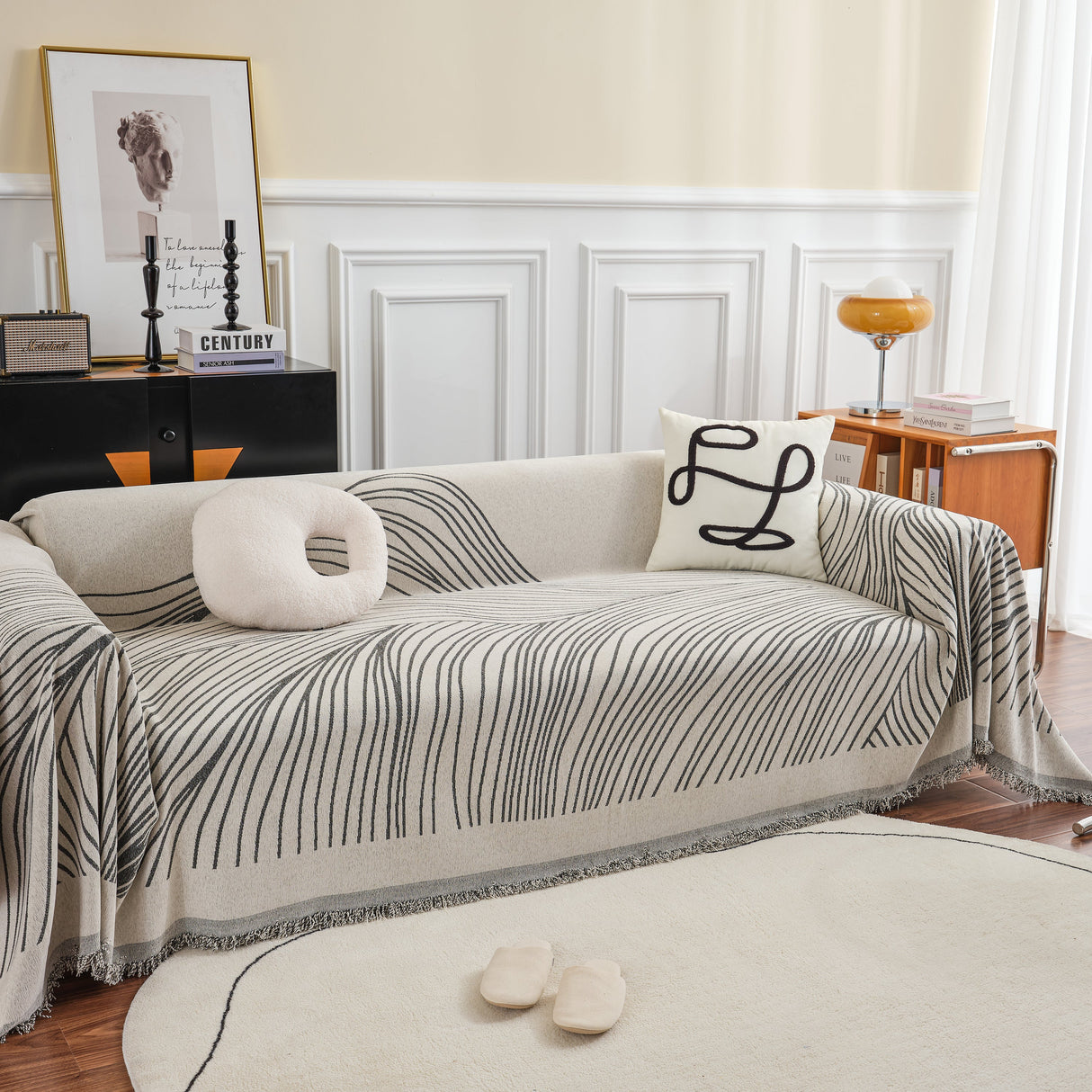 Chenille Striped Sofa Throw Blanket, Furniture Throw Covers Living Room Couch Cover