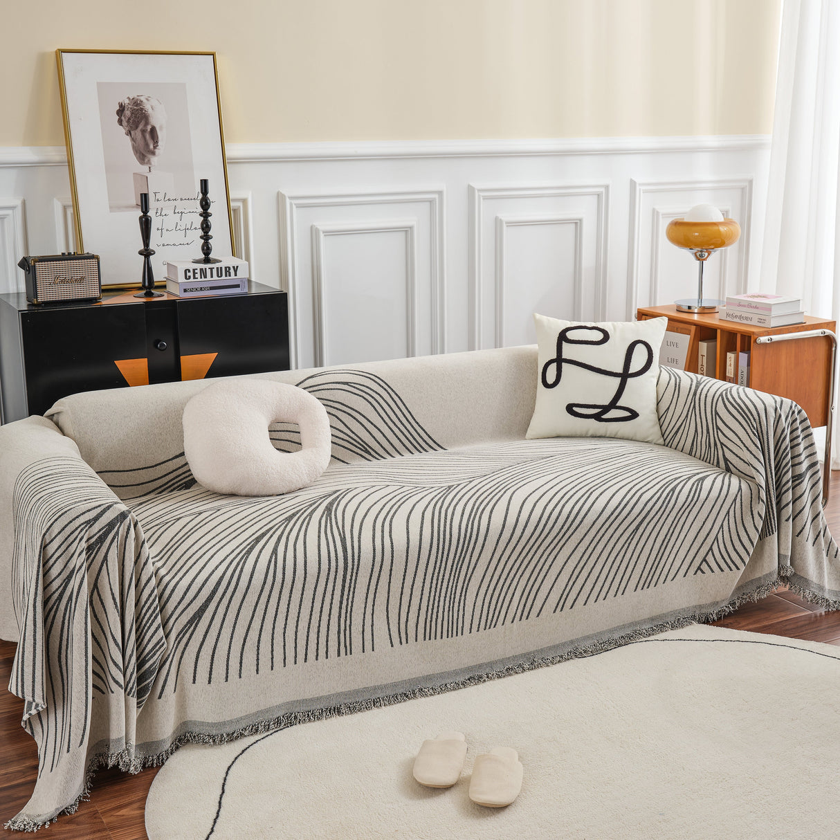 Chenille Striped Sofa Throw Blanket, Furniture Throw Covers Living Room Couch Cover