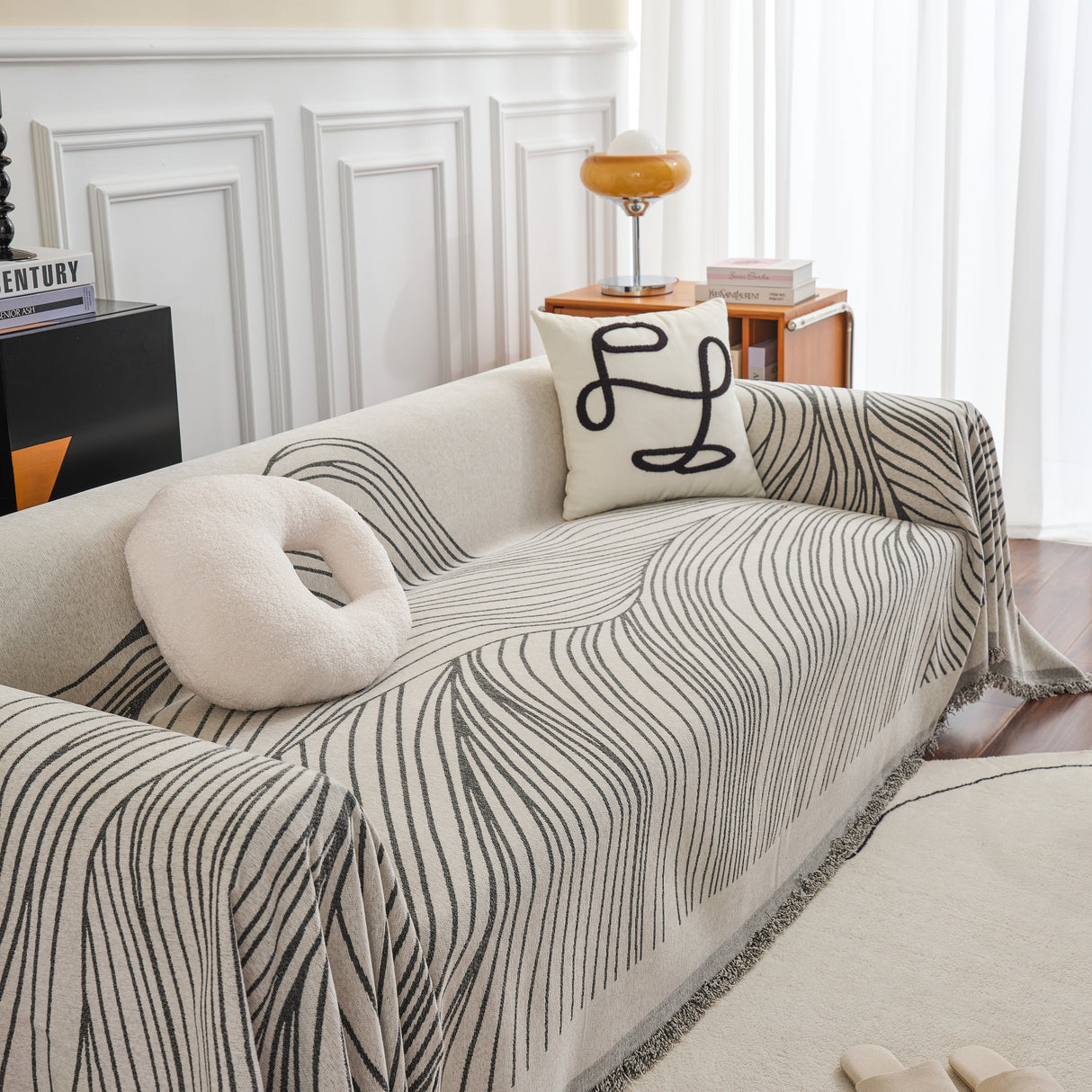 Chenille Striped Sofa Throw Blanket, Furniture Throw Covers Living Room Couch Cover