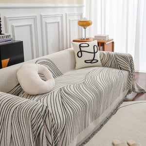 Chenille Striped Sofa Throw Blanket, Furniture Throw Covers Living Room Couch Cover