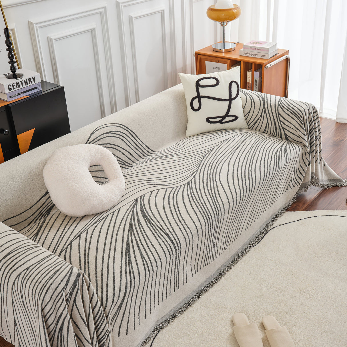 Chenille Striped Sofa Throw Blanket, Furniture Throw Covers Living Room Couch Cover