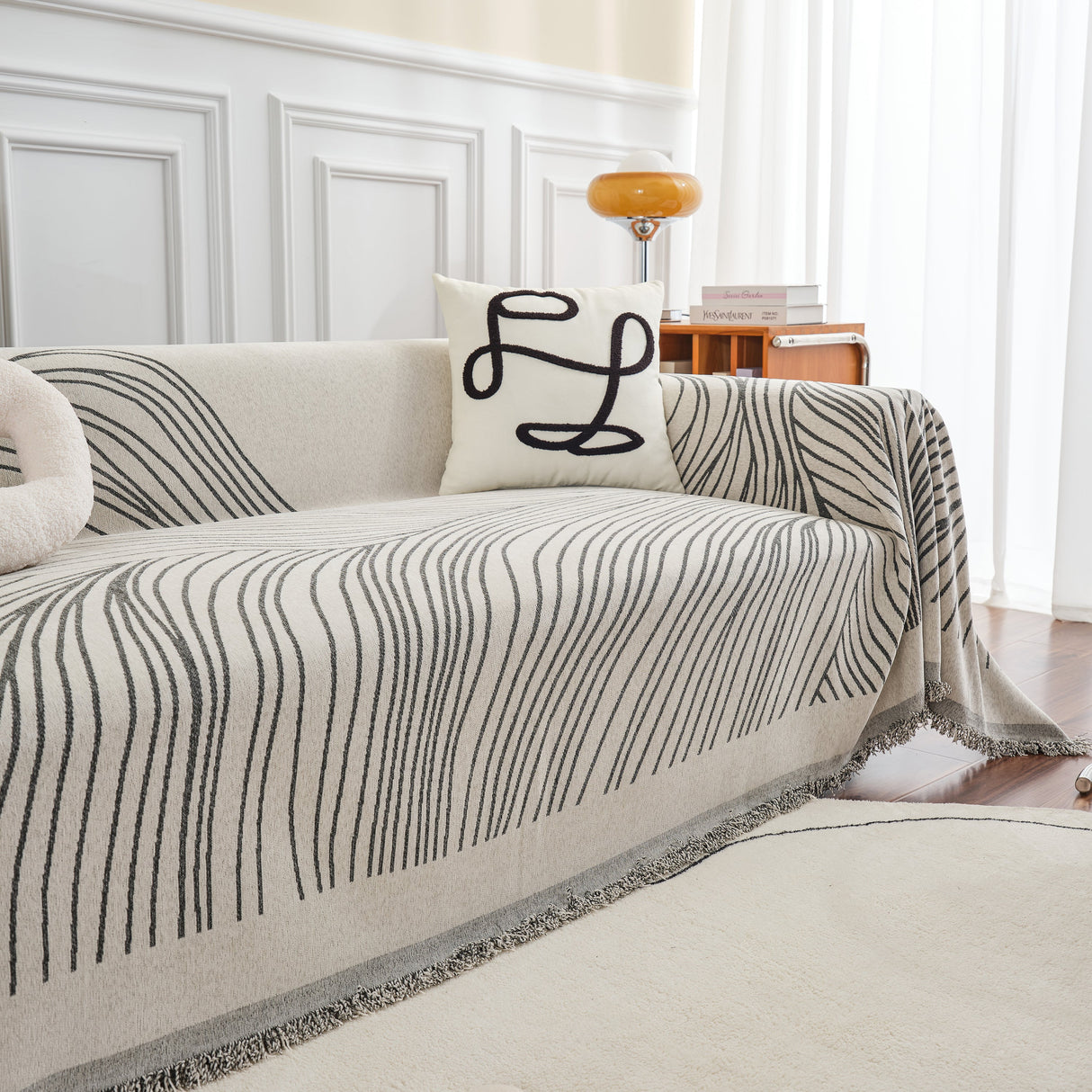 Chenille Striped Sofa Throw Blanket, Furniture Throw Covers Living Room Couch Cover