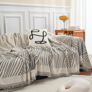 Chenille Striped Sofa Throw Blanket, Furniture Throw Covers Living Room Couch Cover