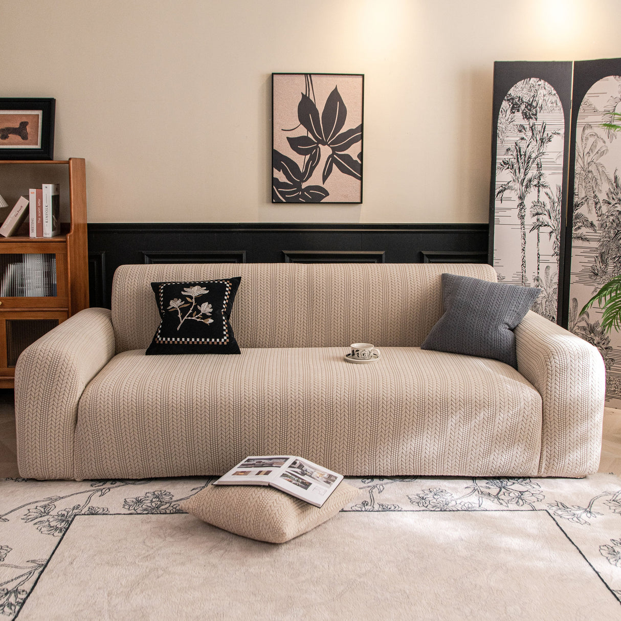 High Stretch Wheat Ear Embossed Textured Couch Slipcover, Water Repellent Sofa Cover