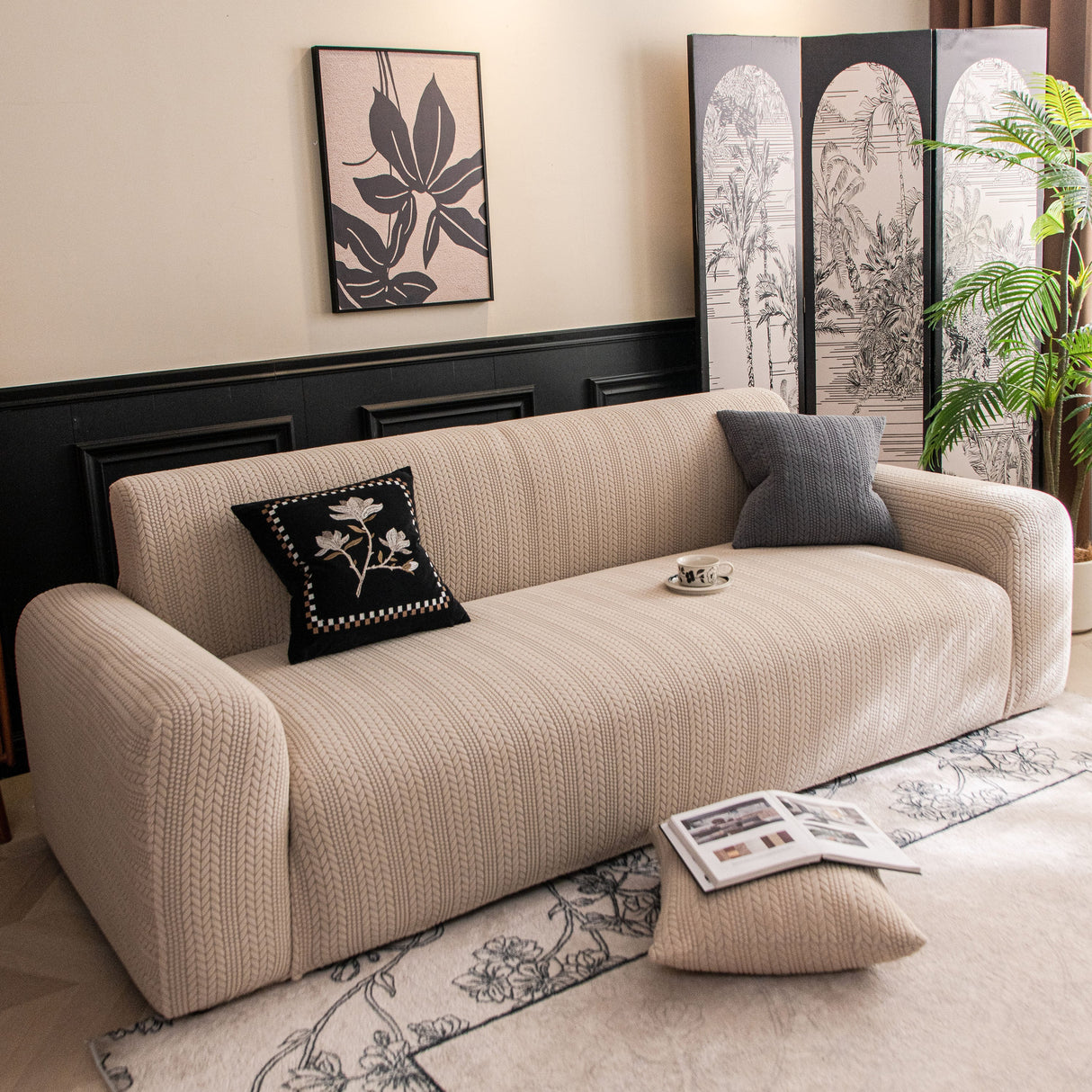 High Stretch Wheat Ear Embossed Textured Couch Slipcover, Water Repellent Sofa Cover