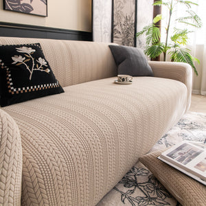 High Stretch Wheat Ear Embossed Textured Couch Slipcover, Water Repellent Sofa Cover