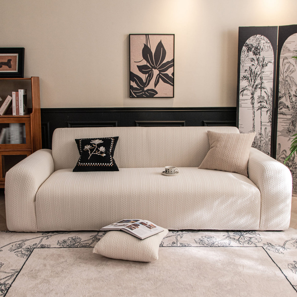 High Stretch Wheat Ear Embossed Textured Couch Slipcover, Water Repellent Sofa Cover