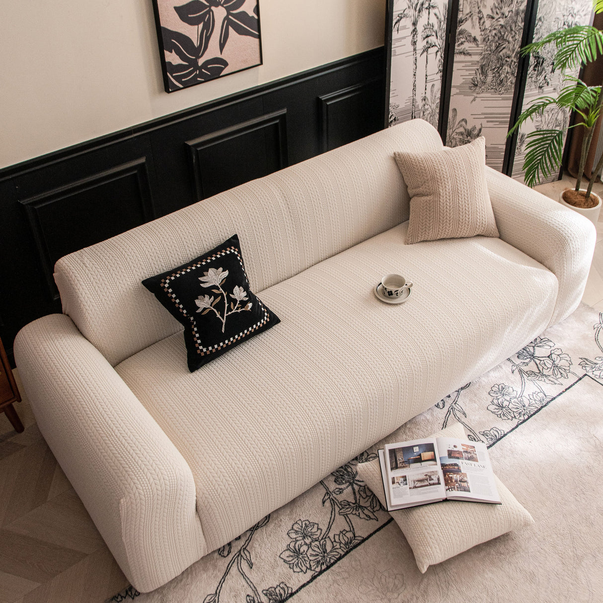 High Stretch Wheat Ear Embossed Textured Couch Slipcover, Water Repellent Sofa Cover