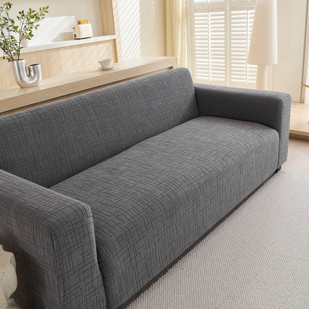 Embossed Lines Couch Covers Stretchable Non-Slip & Washable Sofa Slipcovers