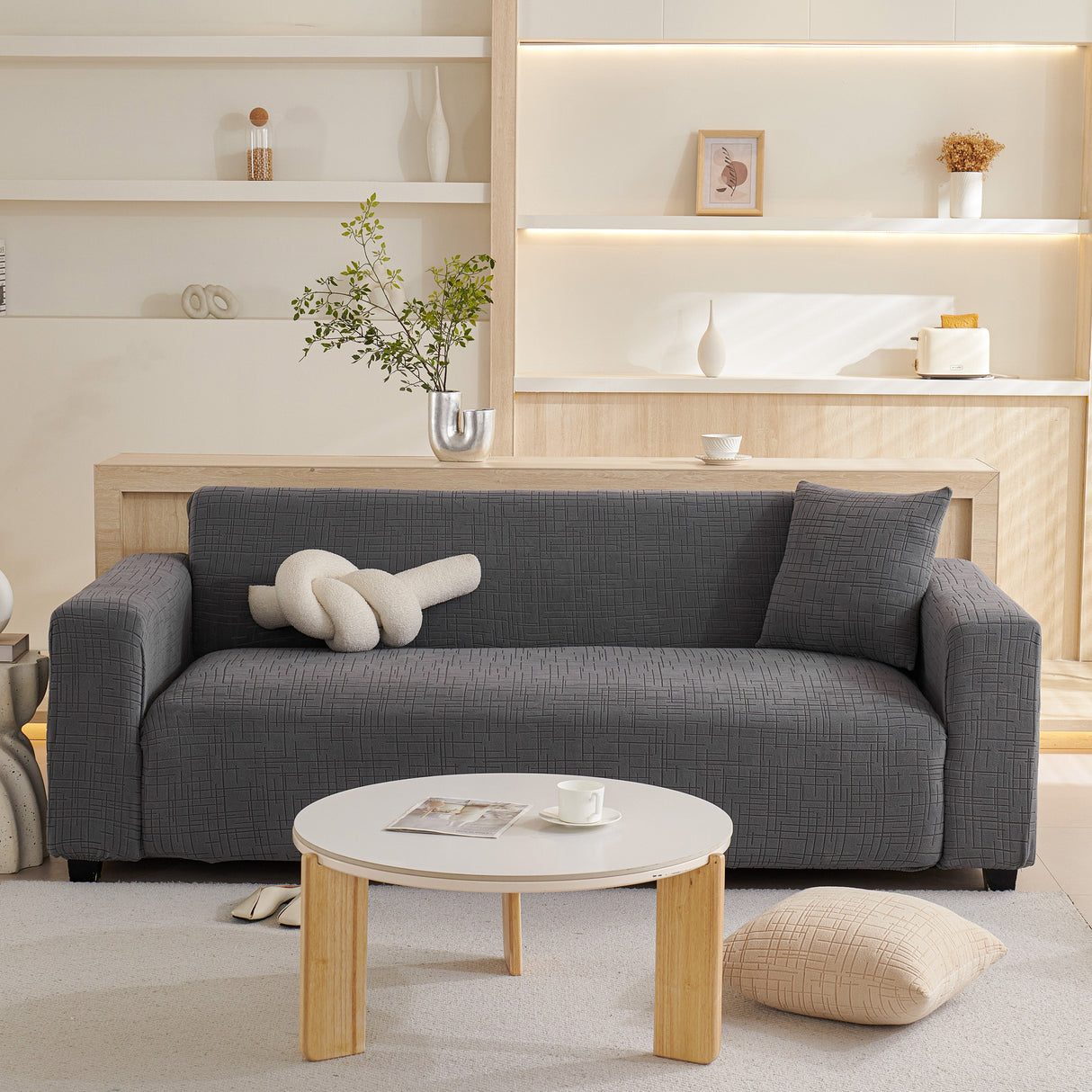 Embossed Lines Couch Covers Stretchable Non-Slip & Washable Sofa Slipcovers