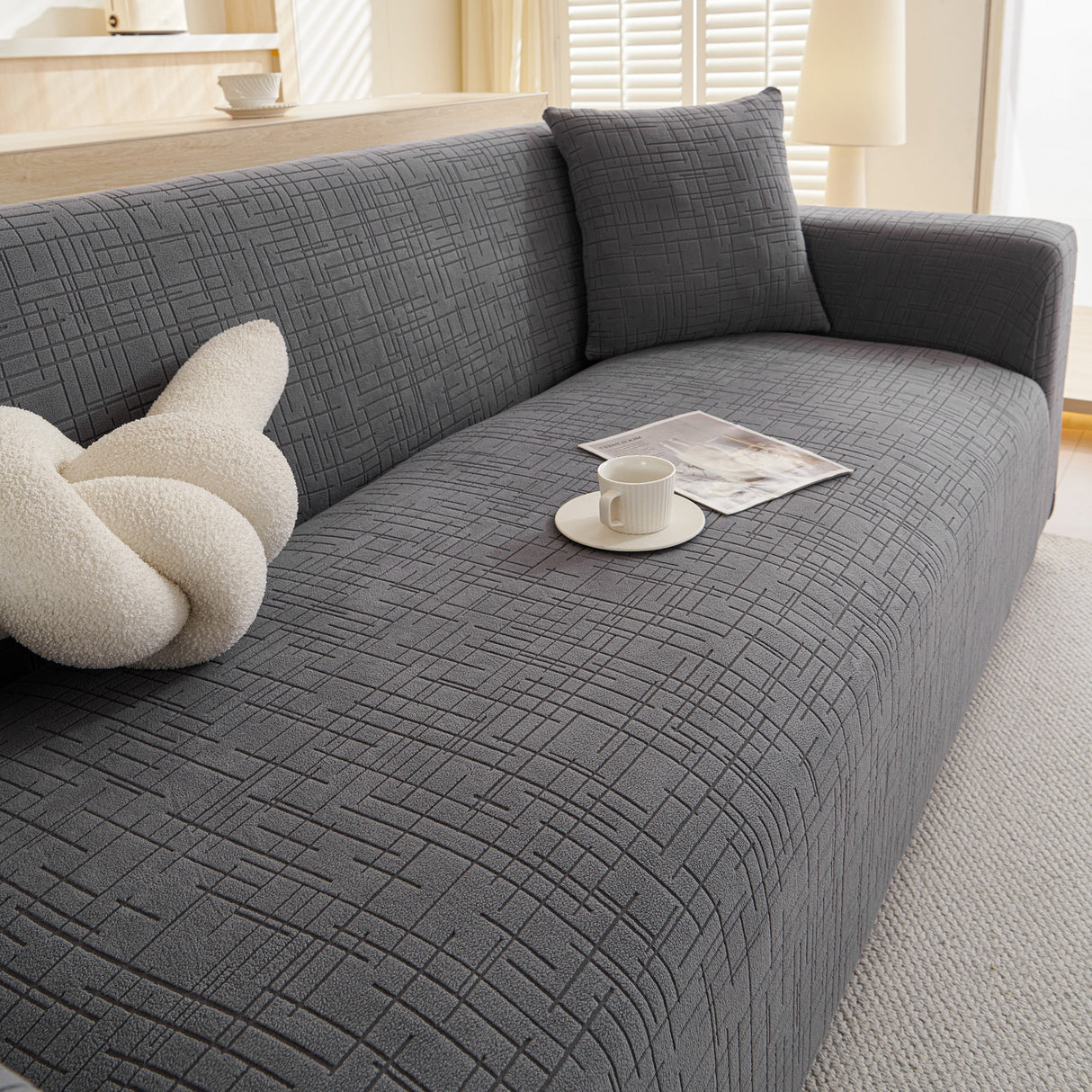 Embossed Lines Couch Covers Stretchable Non-Slip & Washable Sofa Slipcovers