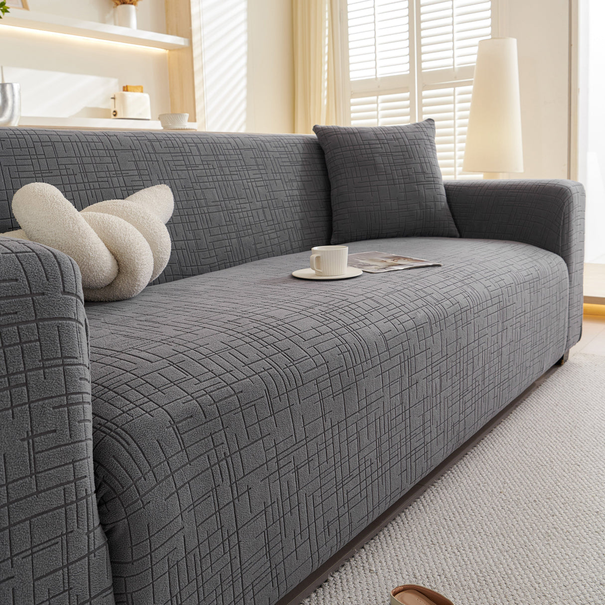 Embossed Lines Couch Covers Stretchable Non-Slip & Washable Sofa Slipcovers