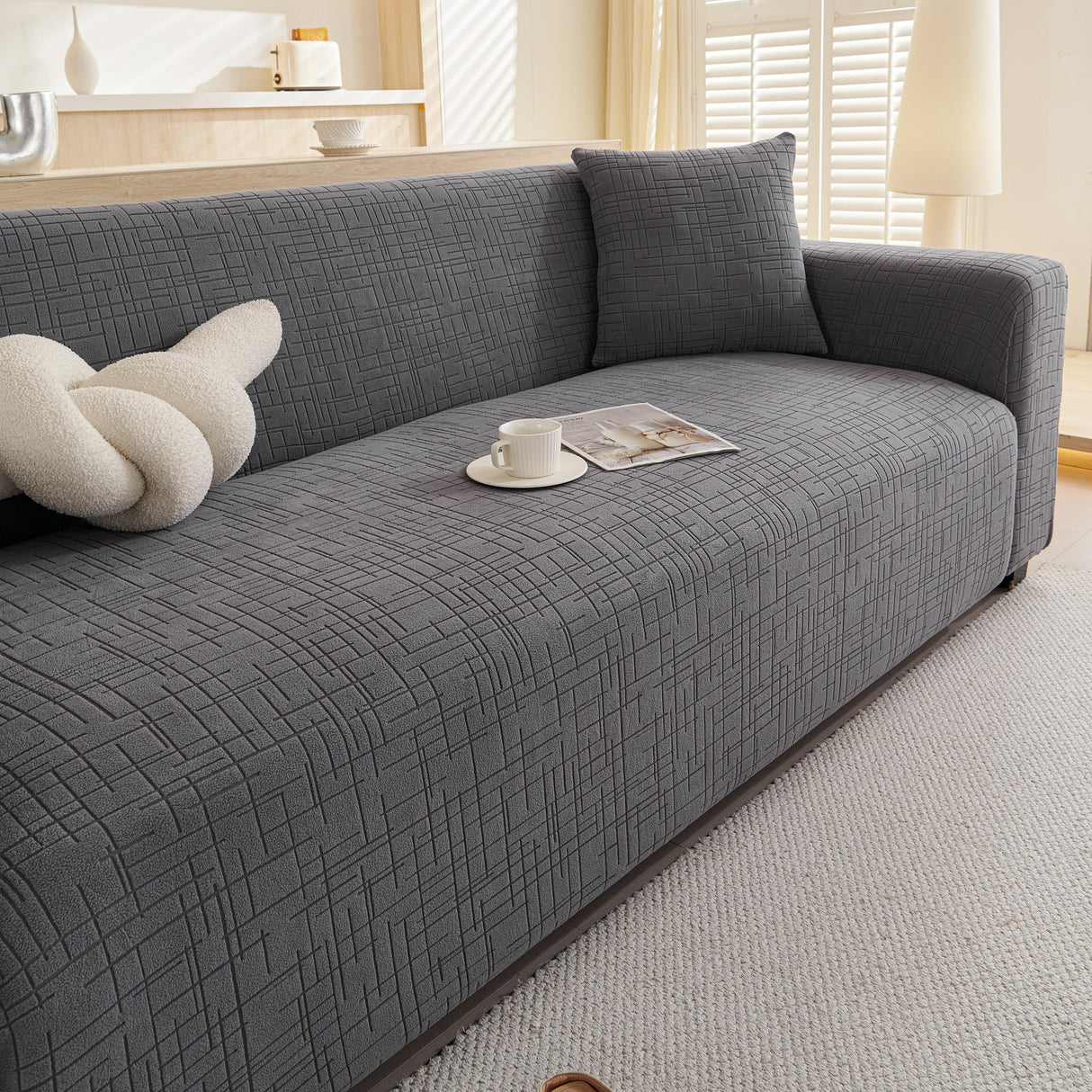Embossed Lines Couch Covers Stretchable Non-Slip & Washable Sofa Slipcovers