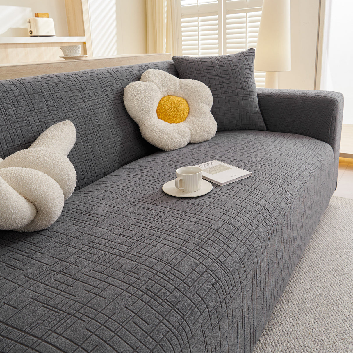 Embossed Lines Couch Covers Stretchable Non-Slip & Washable Sofa Slipcovers
