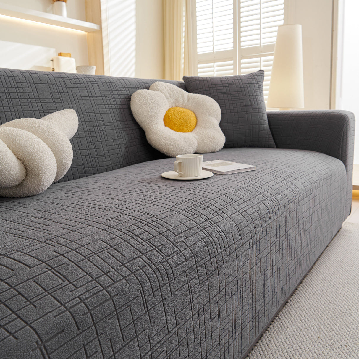 Embossed Lines Couch Covers Stretchable Non-Slip & Washable Sofa Slipcovers