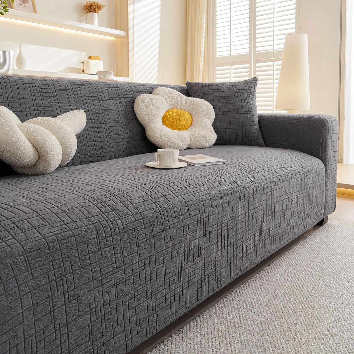 Embossed Lines Couch Covers Stretchable Non-Slip & Washable Sofa Slipcovers