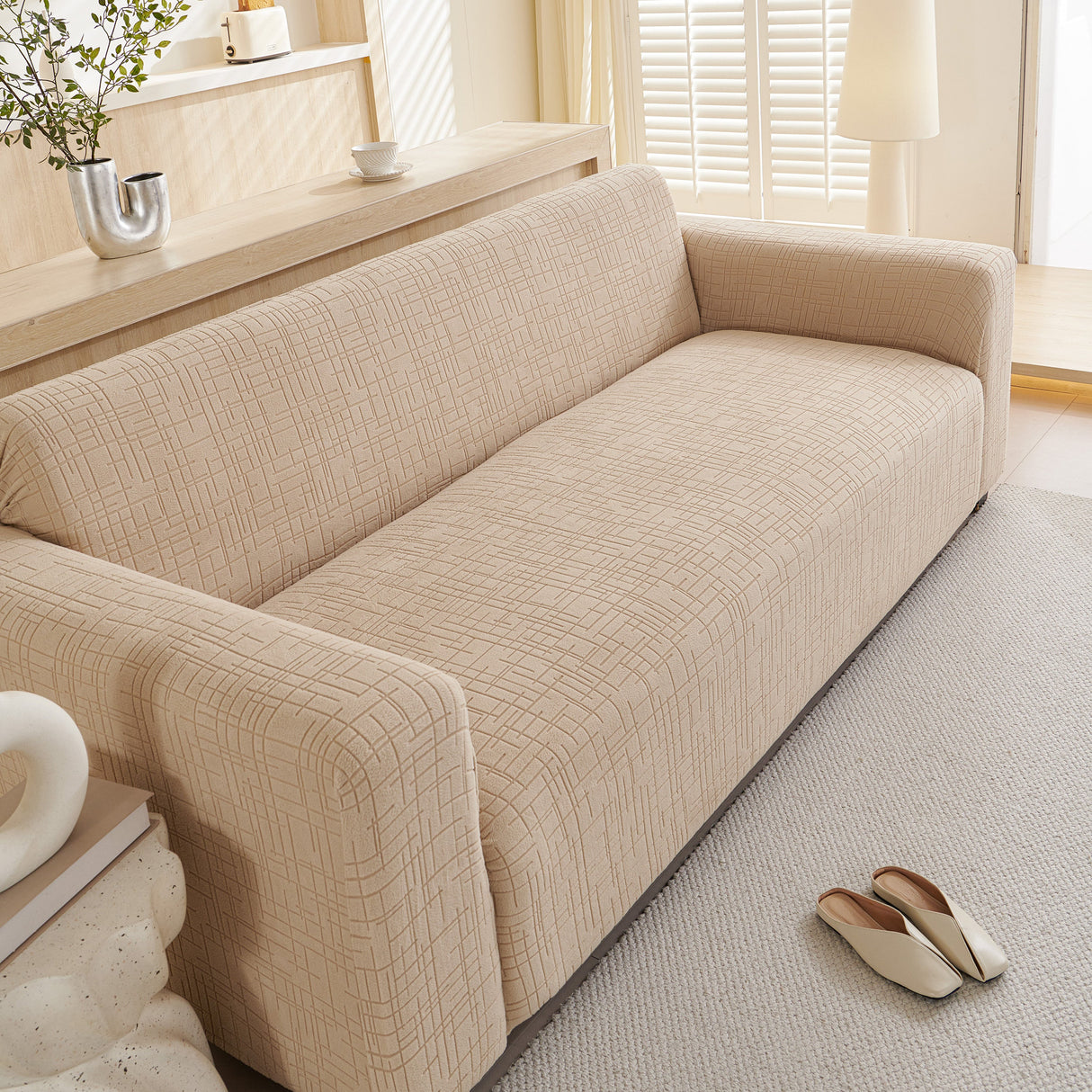 Embossed Lines Couch Covers Stretchable Non-Slip & Washable Sofa Slipcovers
