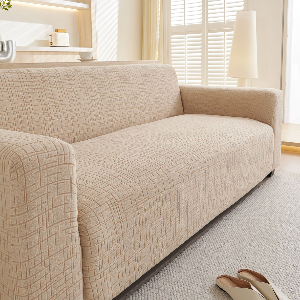 Embossed Lines Couch Covers Stretchable Non-Slip & Washable Sofa Slipcovers