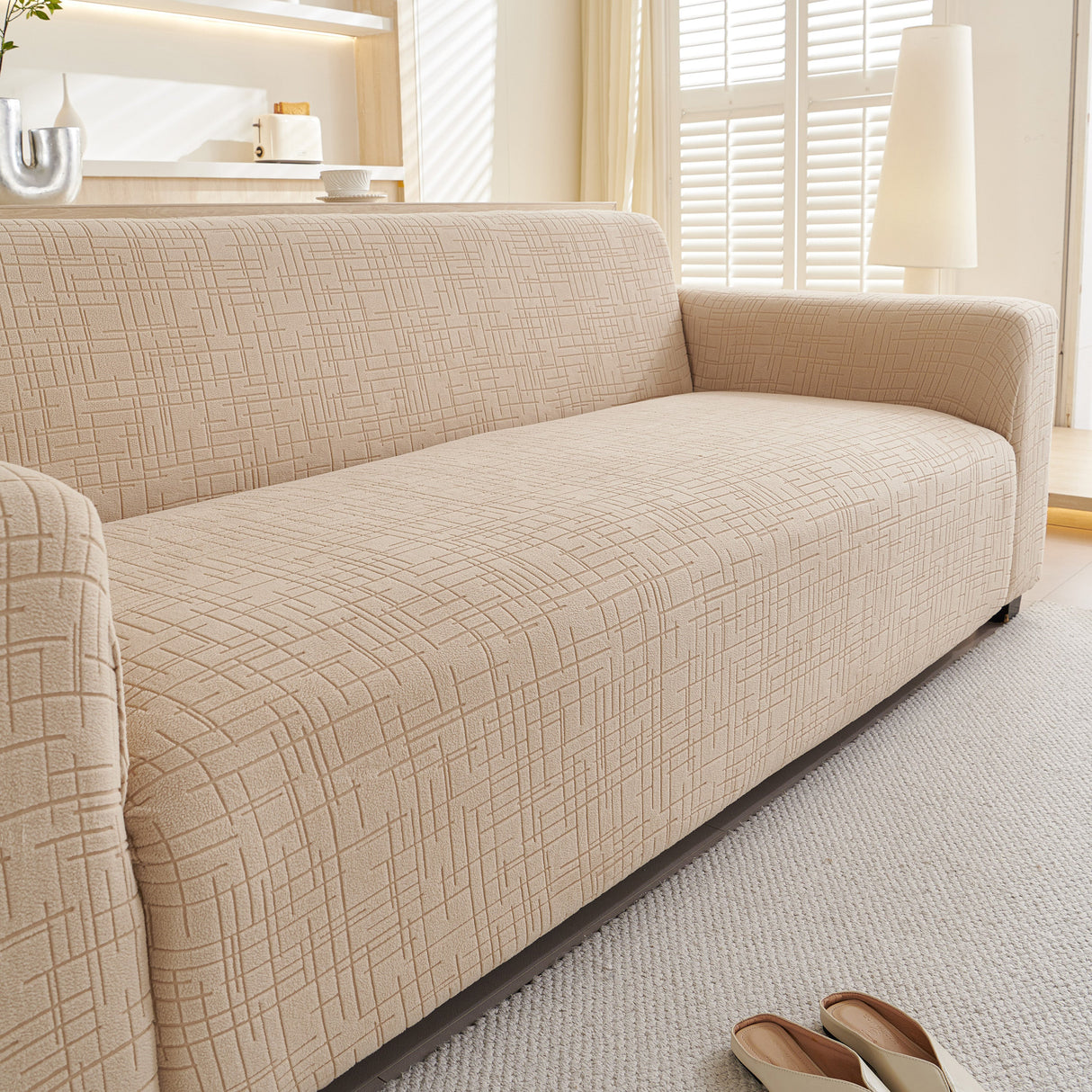 Embossed Lines Couch Covers Stretchable Non-Slip & Washable Sofa Slipcovers