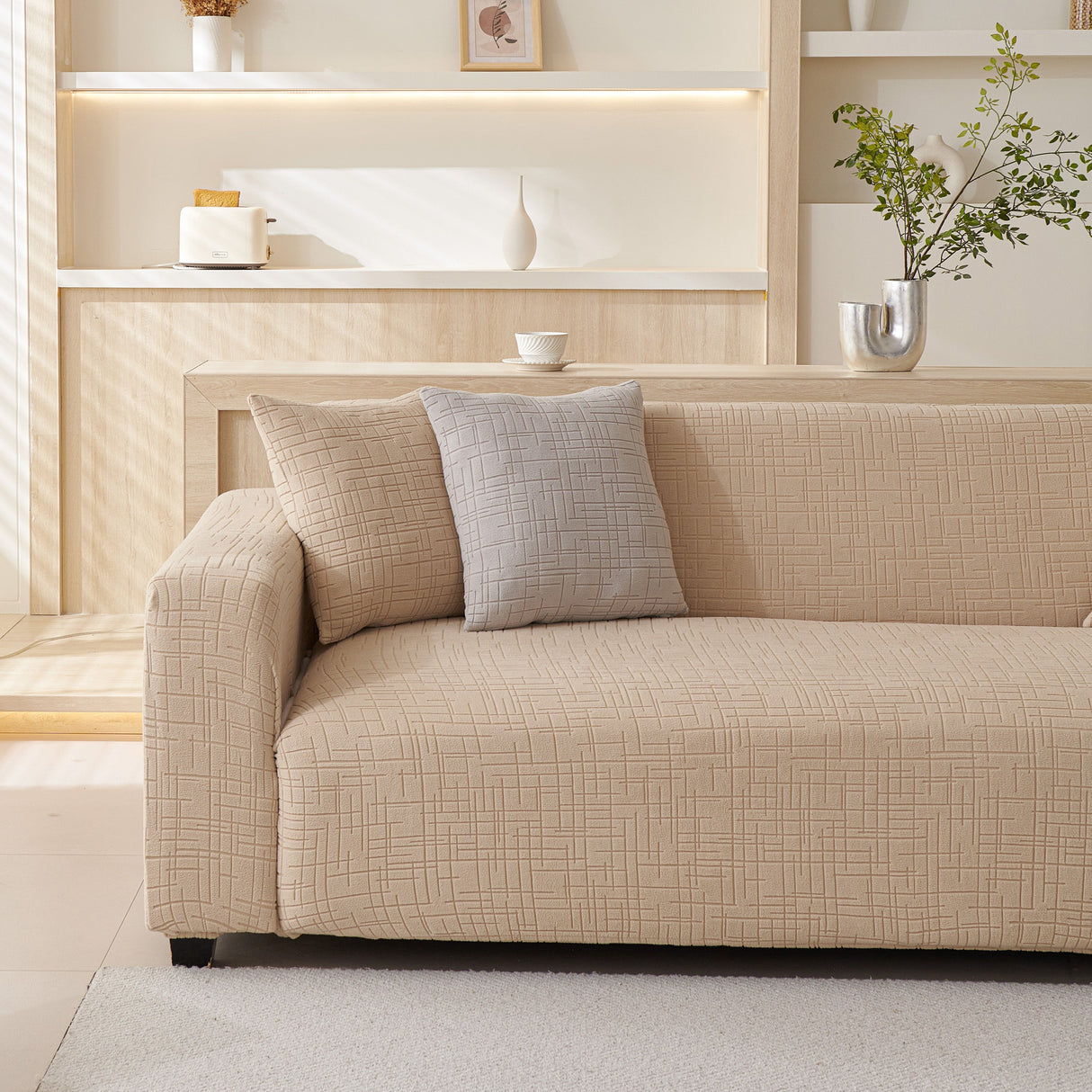 Embossed Lines Couch Covers Stretchable Non-Slip & Washable Sofa Slipcovers