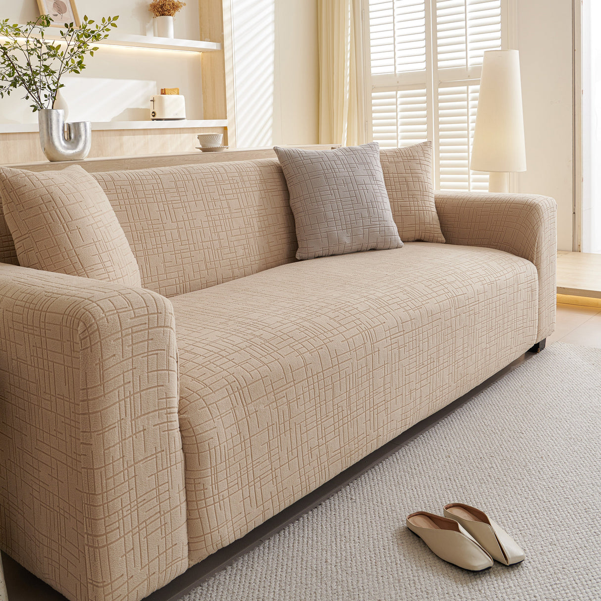 Embossed Lines Couch Covers Stretchable Non-Slip & Washable Sofa Slipcovers